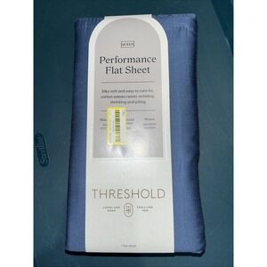 Threshold QUEEN 400 Thread Count Performance Flat‎ Sheet Metallic Blue NEW